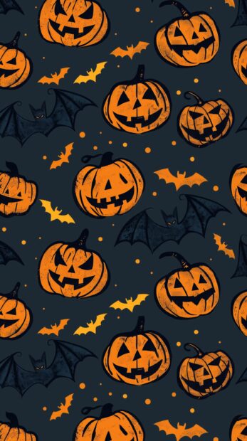 Cute Halloween mobile background with cute pumpkins and cute bats.