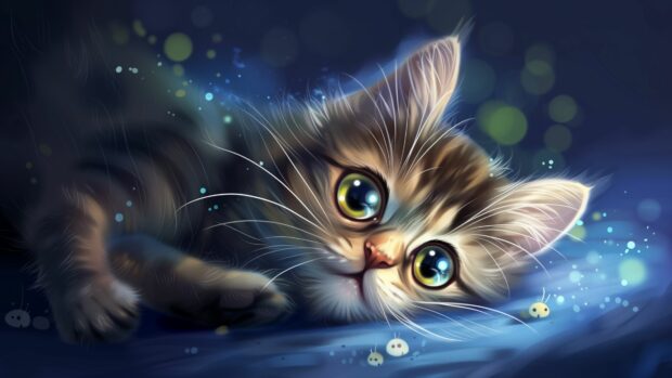 Cute Kawaii cat desktop 4K background.