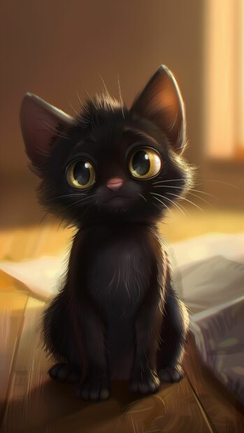 Cute black cat 4K Wallpaper.