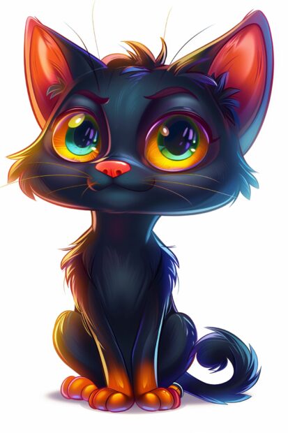 Cute black cat, cartoon style.