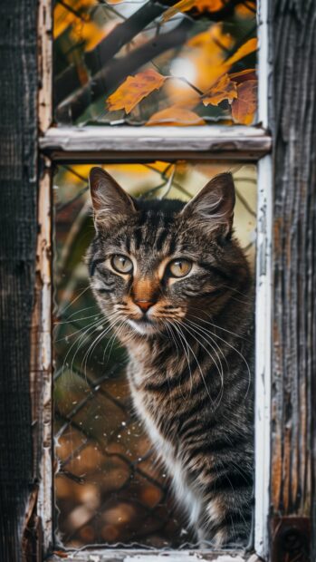 Cute cat looking through a window.