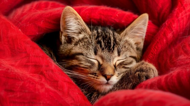 Cute cat napping in a cozy blanket, Cat Background.