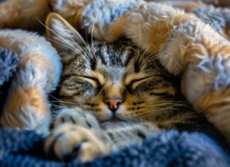 Cute cat napping in a cozy blanket, Lovely Cat Wallpaper.