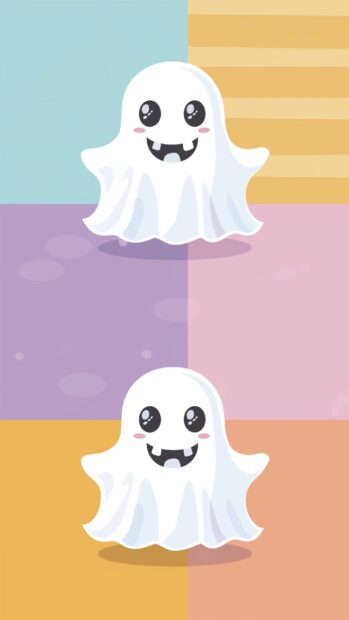 Cute ghosts with friendly smiles and pastel, Halloween iPhone Background.