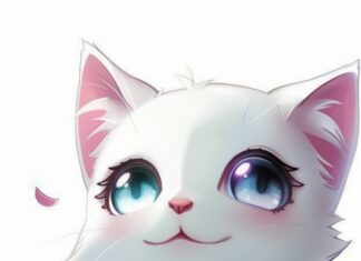 Cute white Kawaii cat wallpaper iPhone.