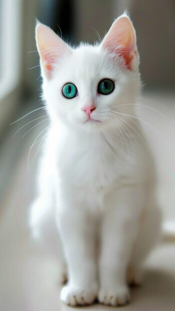 Cute white cat wallpaper 4K for iPhone.