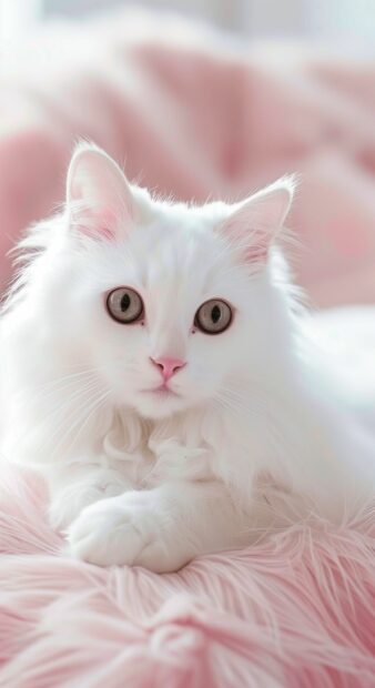 Cute white cat with thick hairs wallpaper HD.