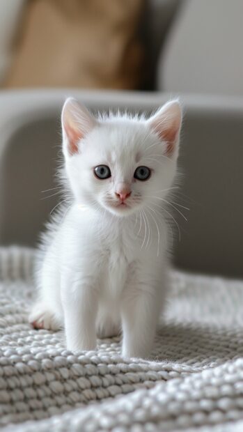 Cute white little cat pastel wallpaper mobile 4K resolution.