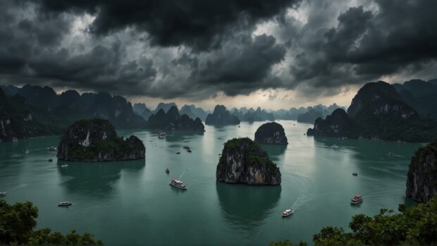 Default Design a dramatic Halong Bay wallpaper with storm clou 0.