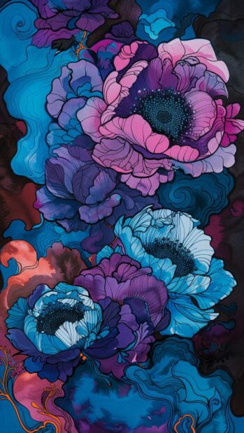Download free Abstract blooming flowers, intricate details, vibrant hues background for iPhone.