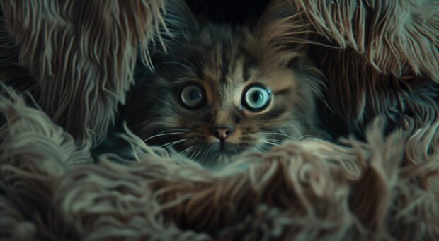 Fluffy kitten with big blue eyes, Cute Cat HD Wallpaper.