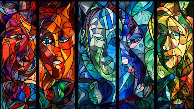 Free 4K abstract stained glass, intricate color patterns wallpaper HD.