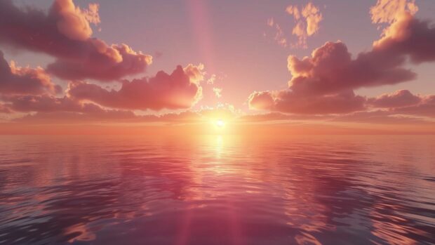 Free HD Wallpapers Backgrounds with a calm horizon over a majestic ocean sunset with distant clouds.