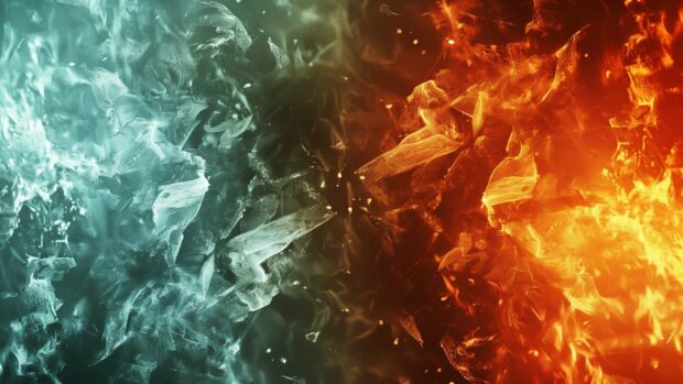 Free abstract fire and ice, contrasting elements desktop wallpaper.