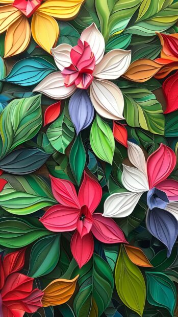 Free download Abstract art floral design, vibrant petals and leaves iPhone  wallpaper.