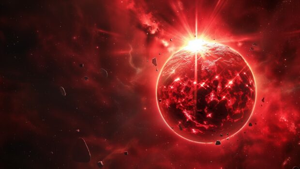 Free download Outer Space Wallpaper HD with a detailed view of a red dwarf star with its intense solar flares against the backdrop of space.