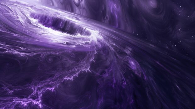 HD 1080p Space wallpaper with a detailed image of a purple gas giant with swirling storms and moons, set against a backdrop of distant stars.