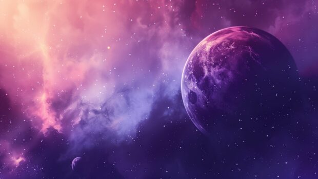 HD 1080p Space wallpaper with a serene distant planet orbiting a binary star system wallpaper, with colorful skies.