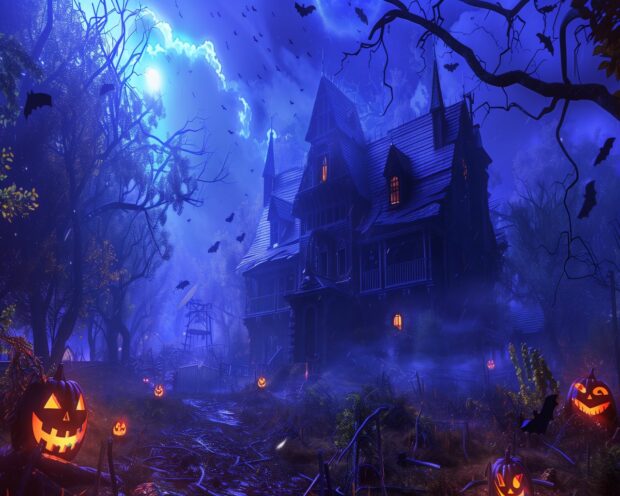 Halloween Desktop Wallpaper, witches , bat, house, HD Background.