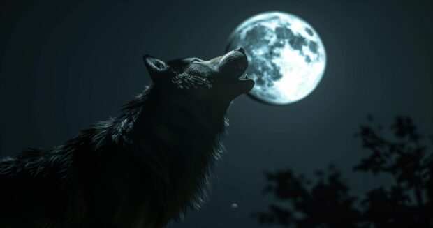 Halloween Wallpaper 4K with werewolf howling at the full moon.