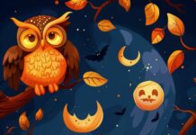 Halloween Wallpaper iPhone with playful owls wearing cute costumes and perched on spooky branches.