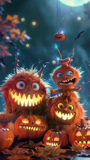 Halloween iPhone Background with monsters fluffy fur and funny expressions.