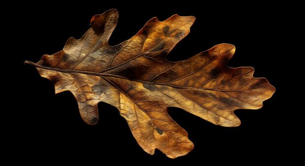 Isolated autumn leaf with detailed texture on a blank background.