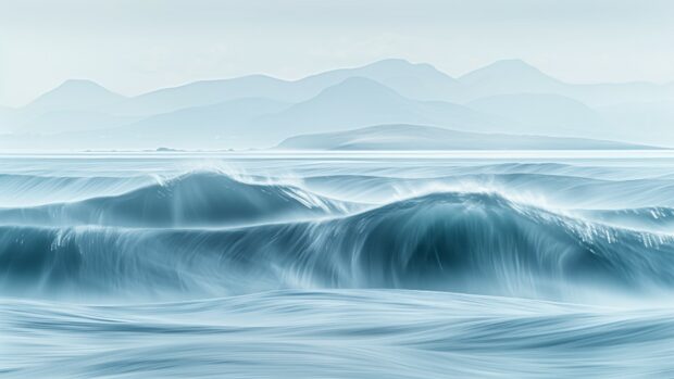 Minimalist abstract background ocean waves, tranquil colors.