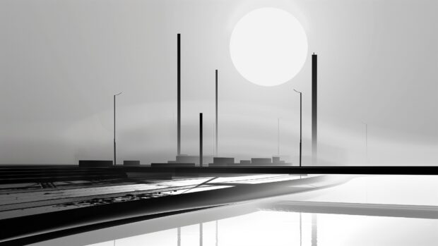 Minimalist abstract cityscape, clean lines and shapes desktop HD background.