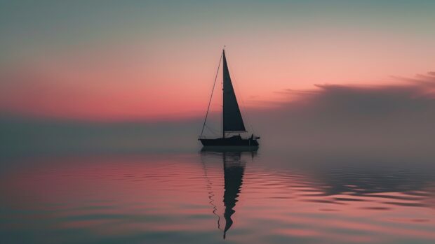 Minimalist abstract sailboat, calm water and sky background for PC.