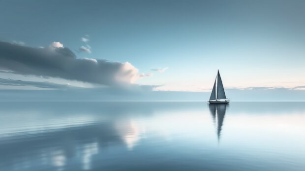 Minimalist art abstract sailboat, calm water and sky 1080p Desktop Wallpaper.