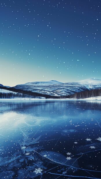 Northern Lights Wallpaper reflecting on a calm frozen lake, iPhone Background.