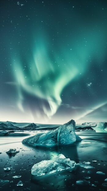 Northern Lights iPhone Wallpaper with a breathtaking view of arctic icebergs.