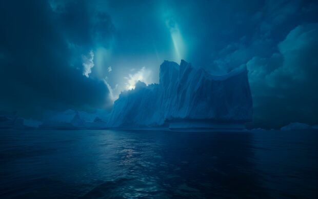 Northern Lights over a majestic glacier.