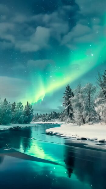 Northern Lights over a serene snowy landscape, Nature Wallpaper.