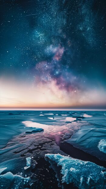 Northern Lights over an icy tundra, wallpaper for mobile.