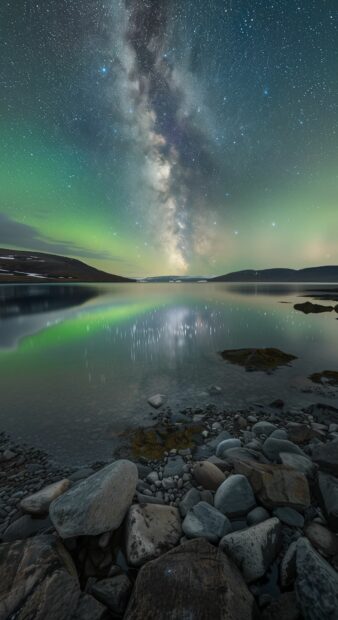 Northern Lights with a clear view of the Milky Way, Space Wallpaper.