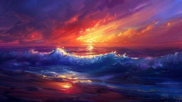 Ocean Waves HD wallpaper with a peaceful ocean with a colorful sunset and soft waves.