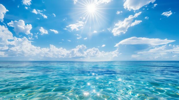Ocean background with a bright and sunny day over a clear blue ocean.