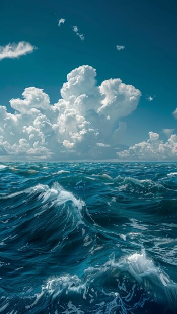 Ocean iPhone Wallpaper with a deep blue ocean with whitecaps and a distant horizon.