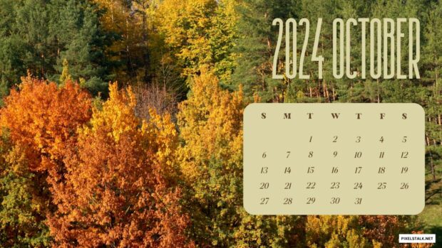 October 2024 Calendar Fall Background.