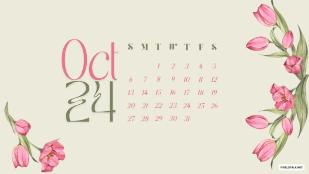 October 2024 Calendar Flower Wallpaper.