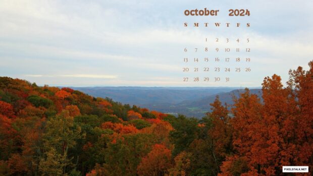 October 2024 Calendar Wallpaper, Fall Background.