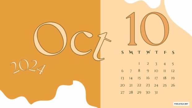 October 2024 Calendar Wallpaper, Orange Background.