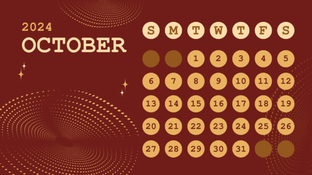 October 2024 Calendar Wallpaper, Red color.