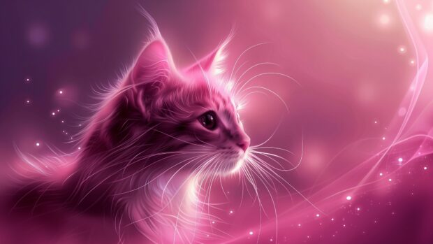 Pink cat cute HD wallpaper 4K.