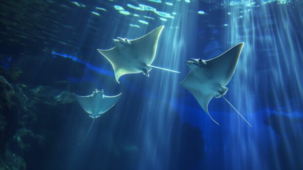 Rays gliding through an underwater ocean paradise.