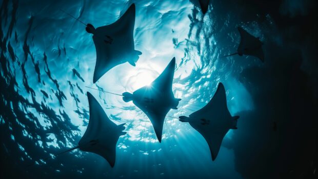 Rays gliding through an underwater ocean paradise.