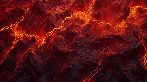 Red abstract lava texture, molten flows, intense heat.