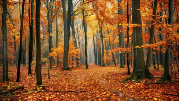 Scenic autumn forest 4K with a variety of tree species.